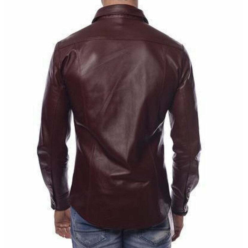 Mens Real Sheepskin Leather Motorbike Motorcycle Style Fashion Full Sleeve Shirt