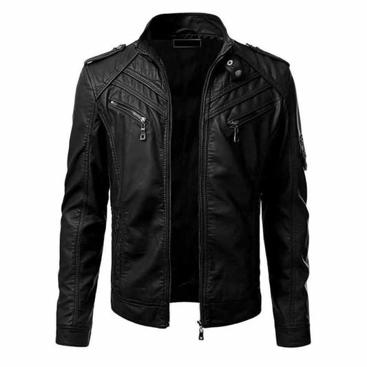 Mens Slim Fit Biker Black Leather Jacket