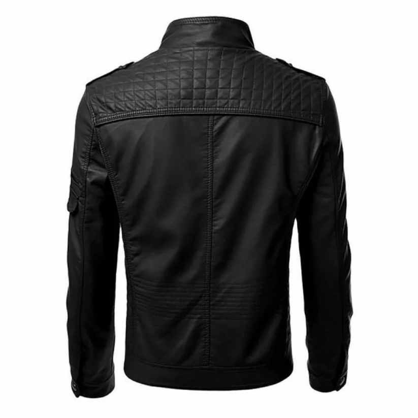 Mens Slim Fit Biker Black Leather Jacket