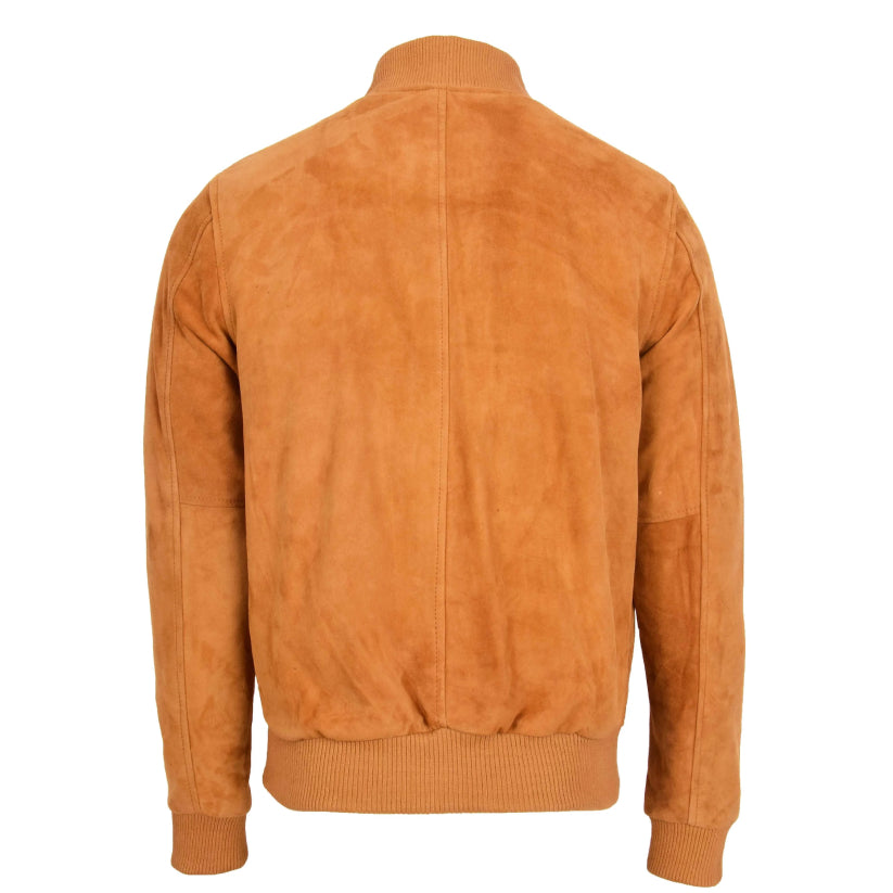 Mens Suede Bomber Leather Jacket Tan