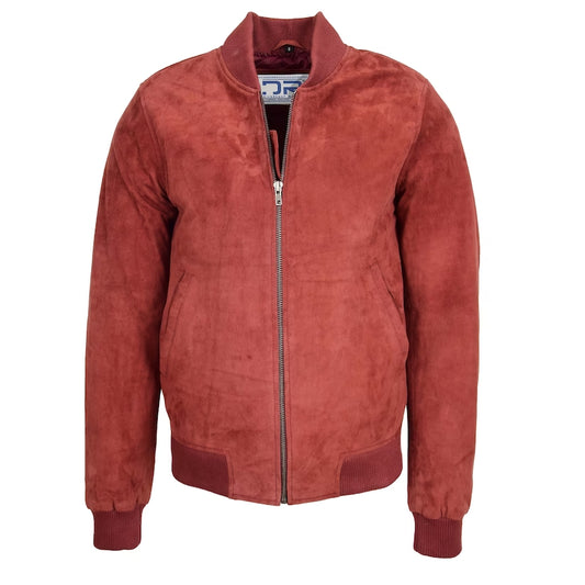Mens Suede Leather Bomber Jacket Burgundy