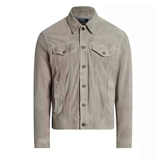 Mens Suede Leather Jacket Grey Fog