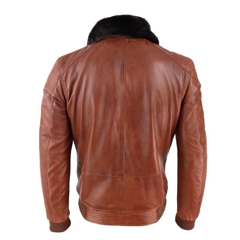 Mens Tan Brown Pilot Leather Jacket