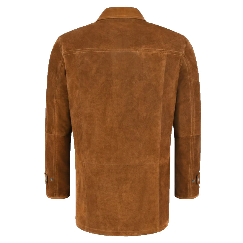 Mens Tan Classic Suede Leather Car Coat