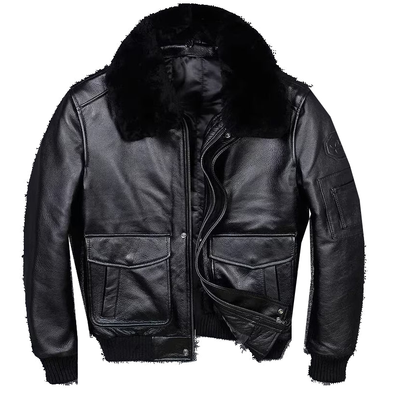 Mens Vintage Navy Air force Flight Bomber Leather Jacket
