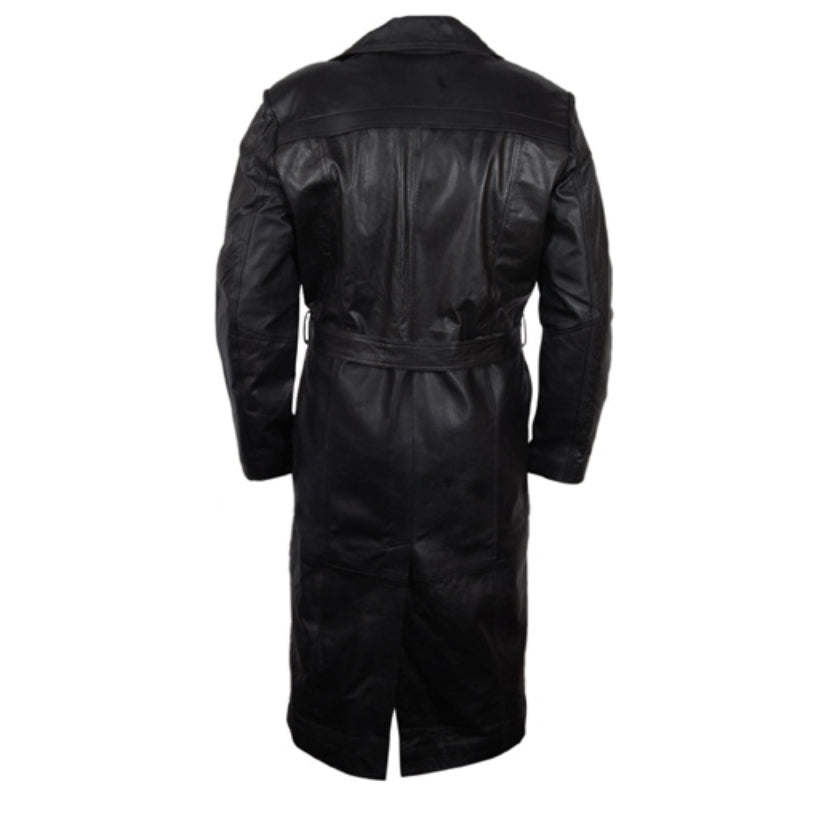 Mens Vintage Overcoat Black Long Leather Duster