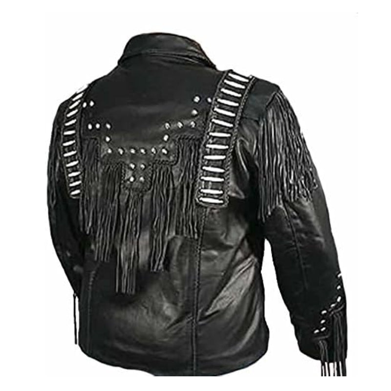 Mens Western Cowboy Black Leather Jacket
