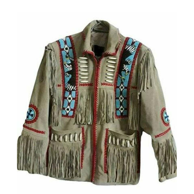 Mens Western Wear Beige Suede Leather Jacket