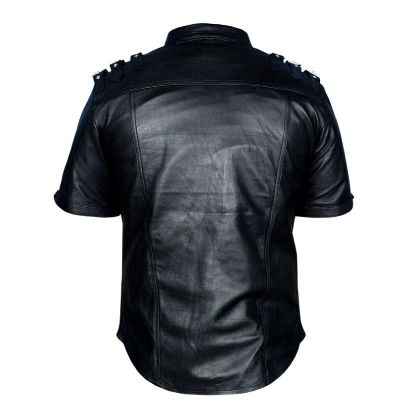 Military Style Black Leather Shirt