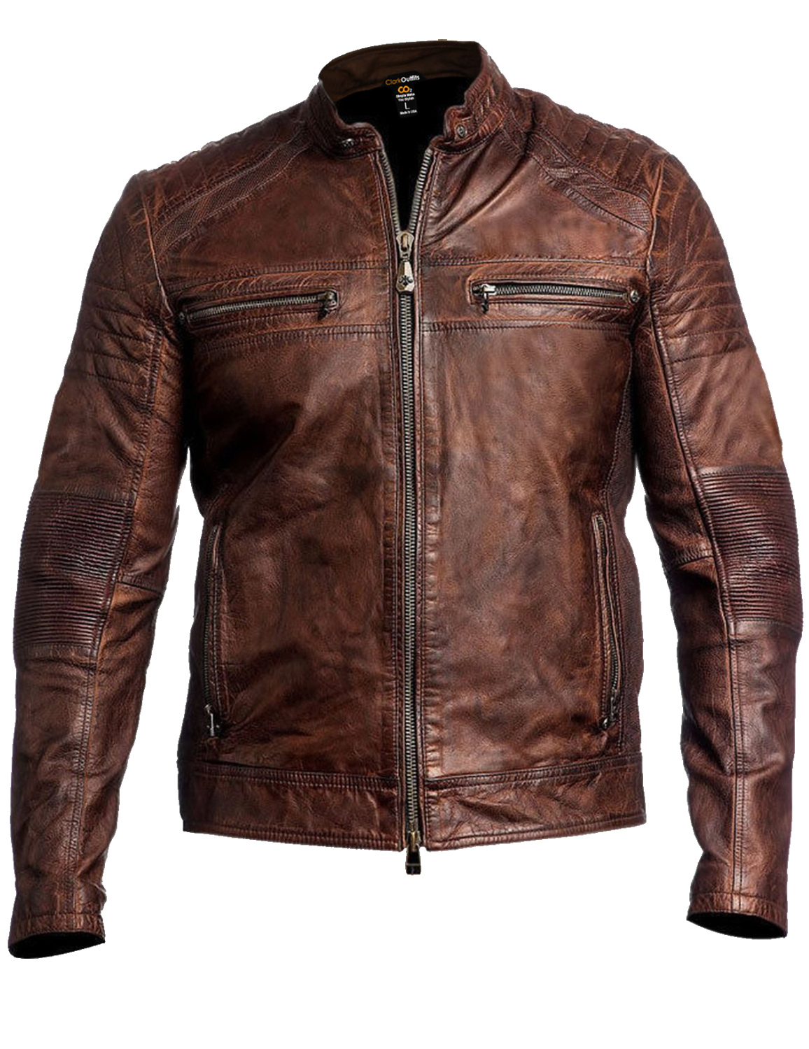 Motorcycle Distressed Brown Cafe Racer Leather Jacket