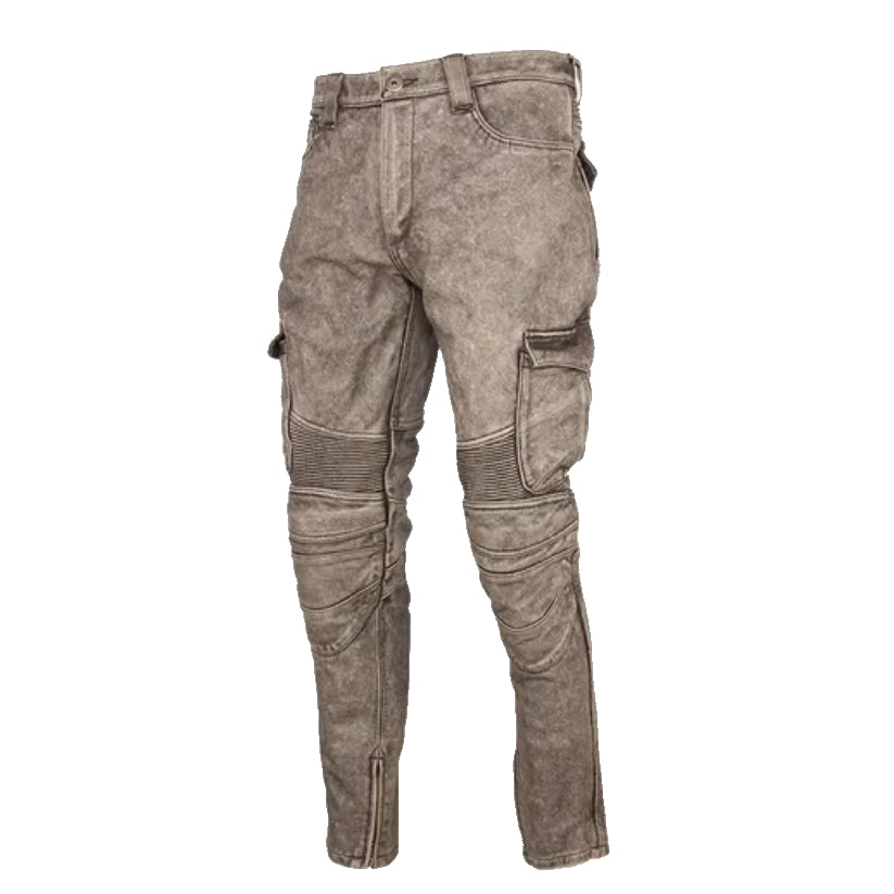 Motorcycle Leather Men Leather Pant Cowhide Vintage Grey Moto