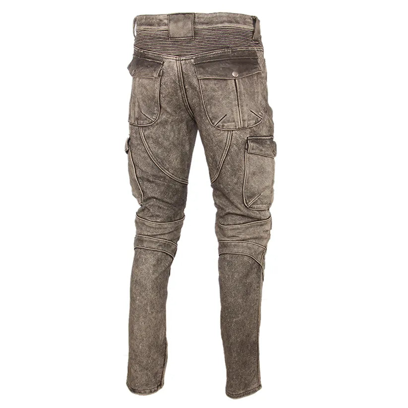 Motorcycle Leather Men Leather Pant Cowhide Vintage Grey Moto