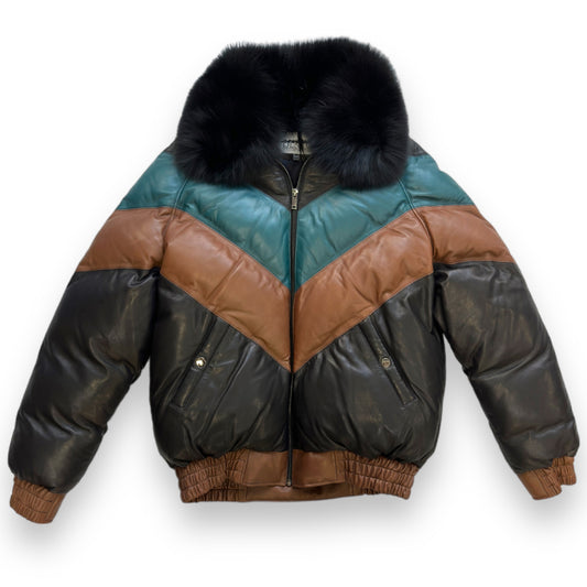 Multicolor V-Bomber Jacket with Fox Collar