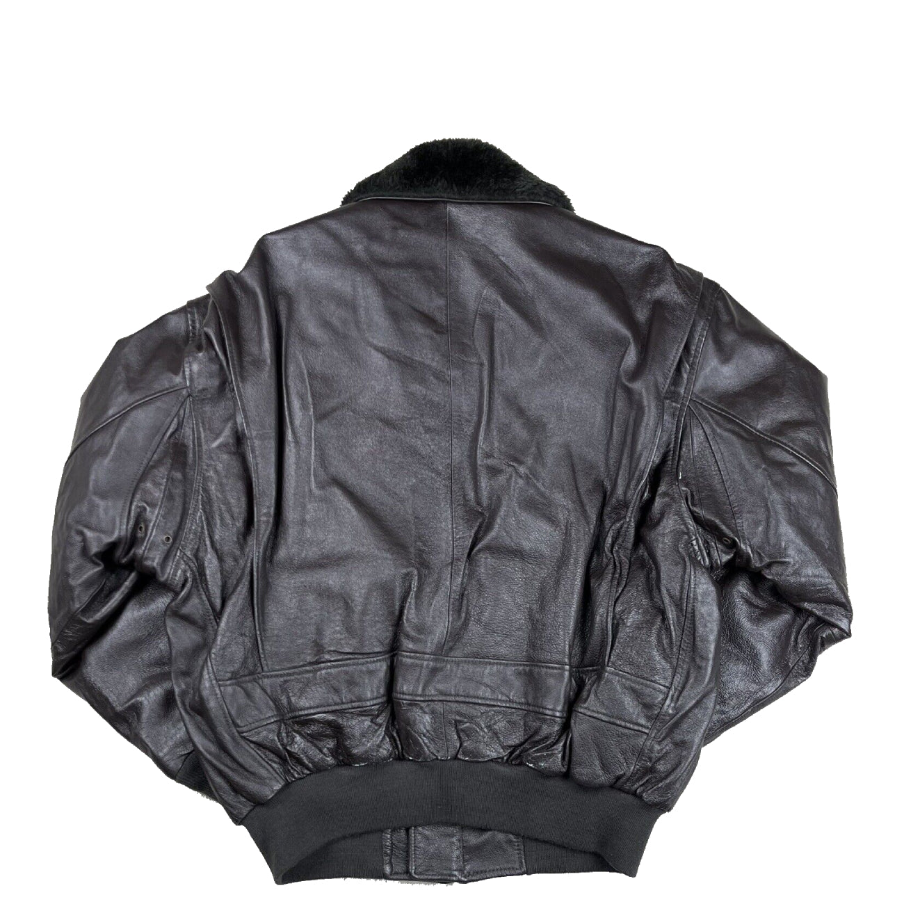 Navy Leather Bomber Jacket Pilot Flight Landing Brown Lined Flag