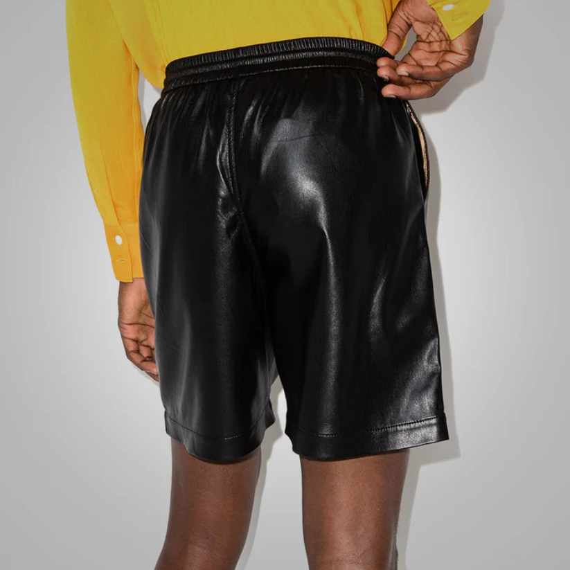 New Black Mens Lambskin Leather Shorts
