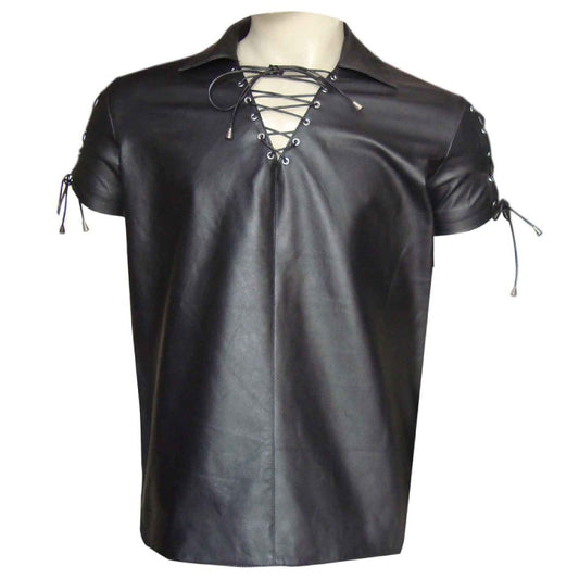 New Black Mens Leather Shirts