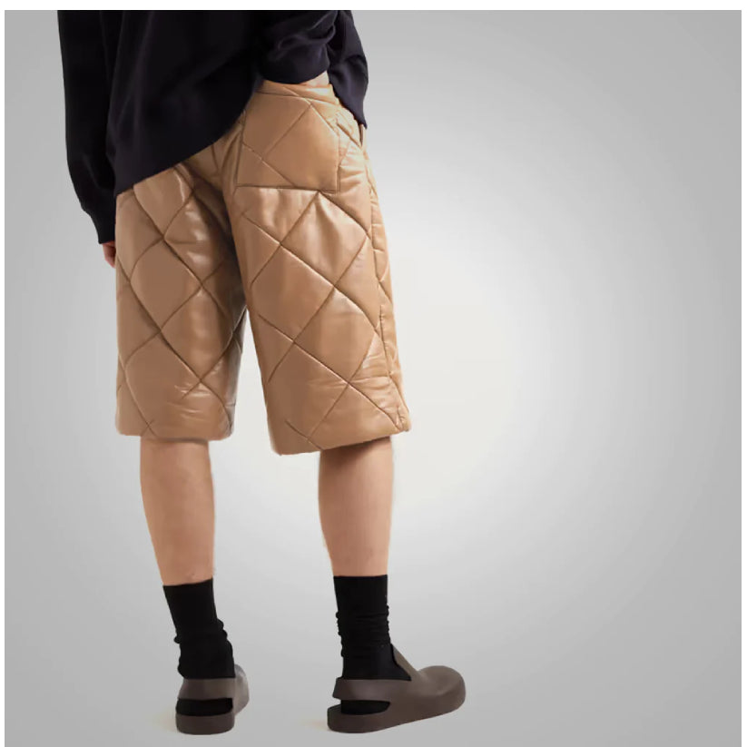 New Camel Mens Leather Shorts