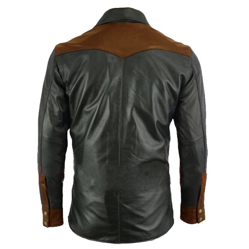 New Men's Black Leather Shirt. Real Soft Sheepskin Designer Biker leather Shirt
