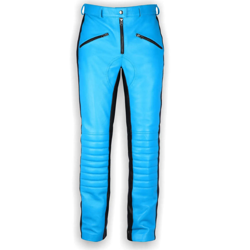 New Men's Blue Biker Leather Pant