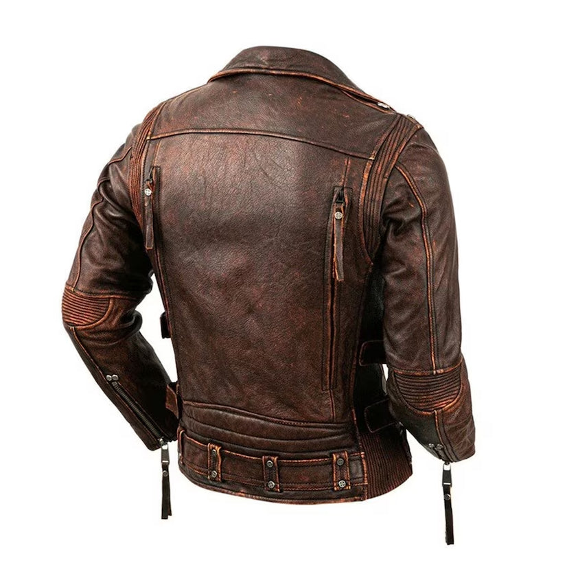 New Men’s Fashion Motorcycle Genuine Brown Jacket