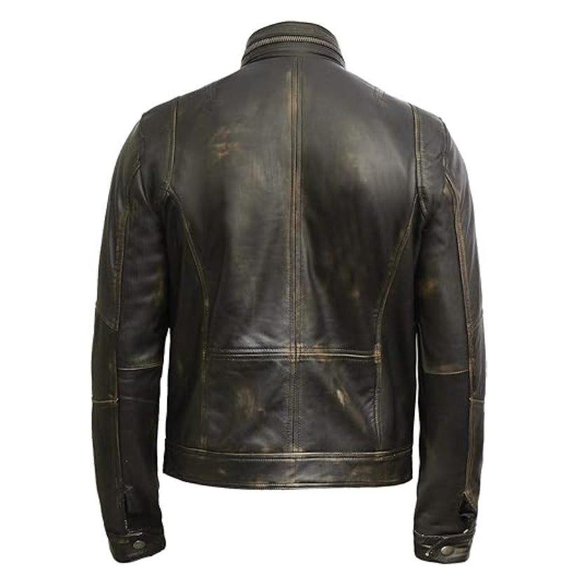 New Mens Black Distressed Leather Jacket