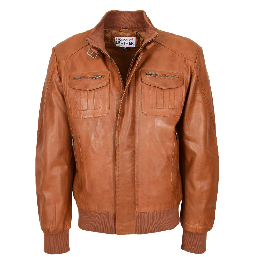 New Mens Leather Bomber Flight Jacket