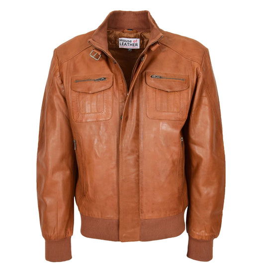 New Mens Leather Bomber Flight Jacket