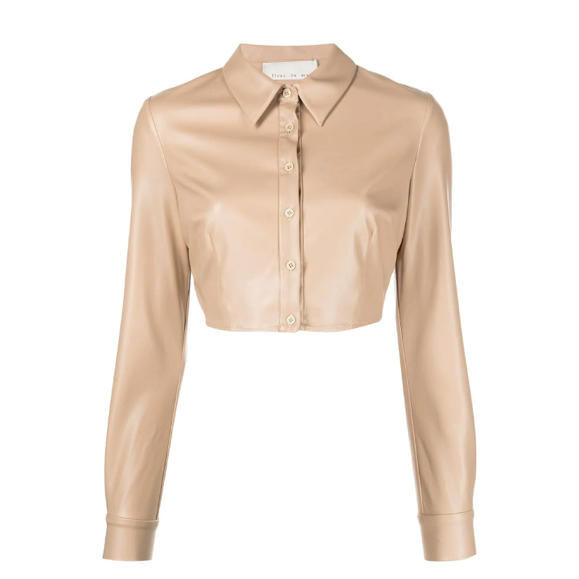 New Pink cropped faux leather shirt