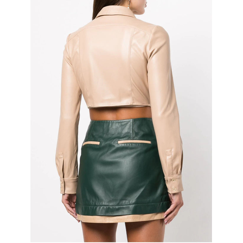 New Pink cropped faux leather shirt