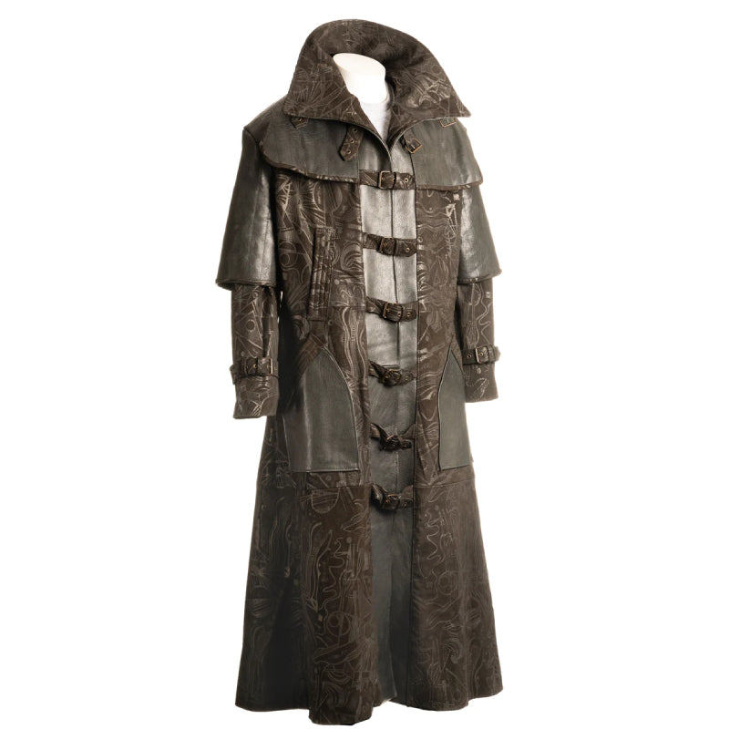 Men's Full Length Embossed Leather Duster Coat