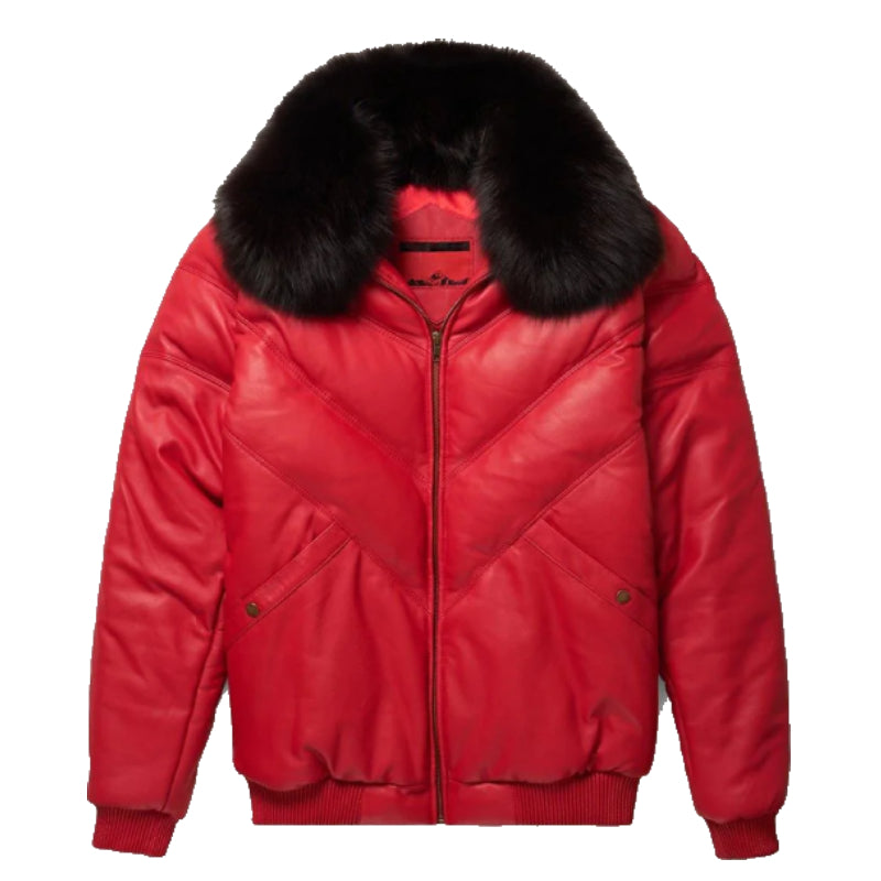 New Red Styles V-Bomber Leather Jacket For Men