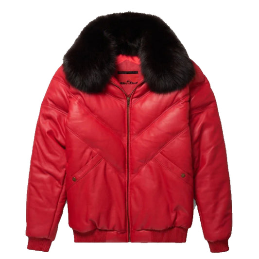 New Red Styles V-Bomber Leather Jacket For Men