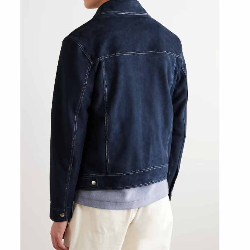New Stylish Men Blue Suede Leather Jacket