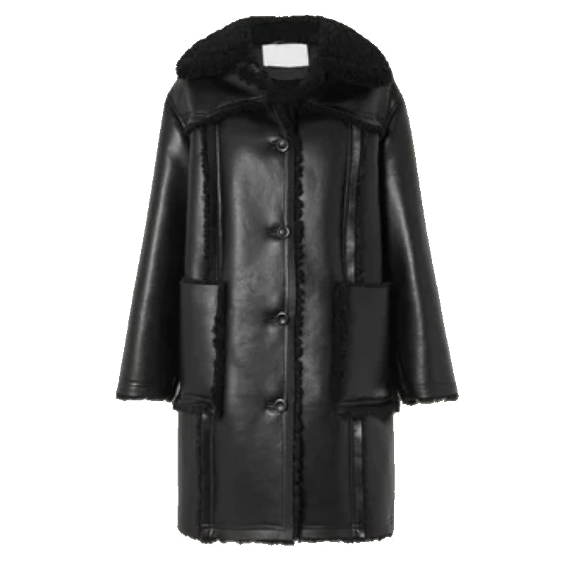 New Women Shearling Coat Black