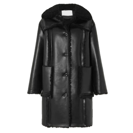 New Women Shearling Coat Black