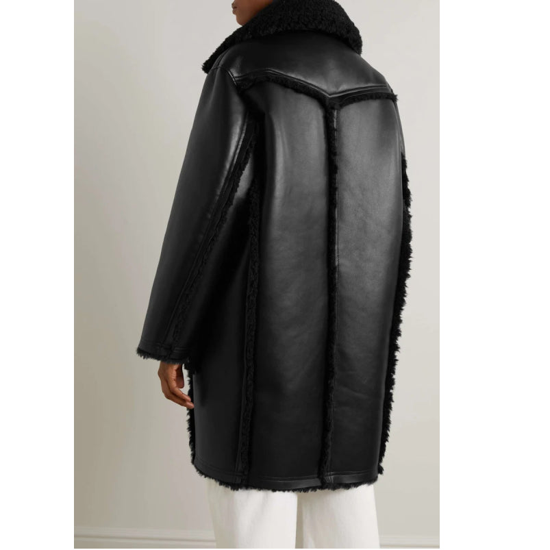 New Women Shearling Coat Black