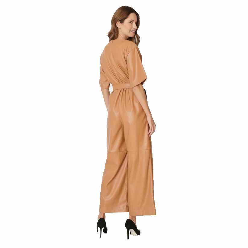 New Womens Brown Leather Jumpsuit