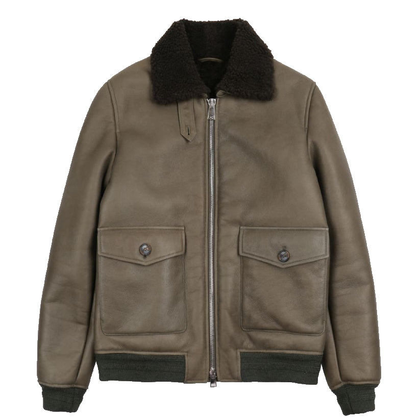 Olive Nappa Shearling Flight Jacket