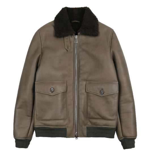 Olive Nappa Shearling Flight Jacket