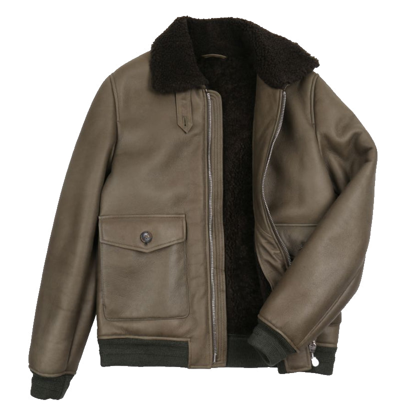 Olive Nappa Shearling Flight Jacket
