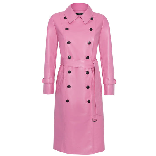 Pink Leather Trench Coat