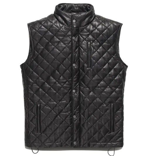 Quilted Mens Black Leather Vest