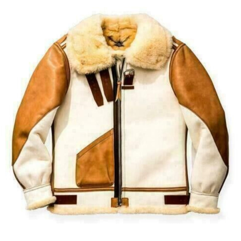 RAF B3 Bomber Coat Flying Pilot Flight Aviator Brown Fur Leather Jacket Men's
