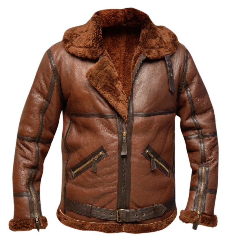 RAF British Flying Real Shearling Real Leather Flight Aviator Bomber Jacket