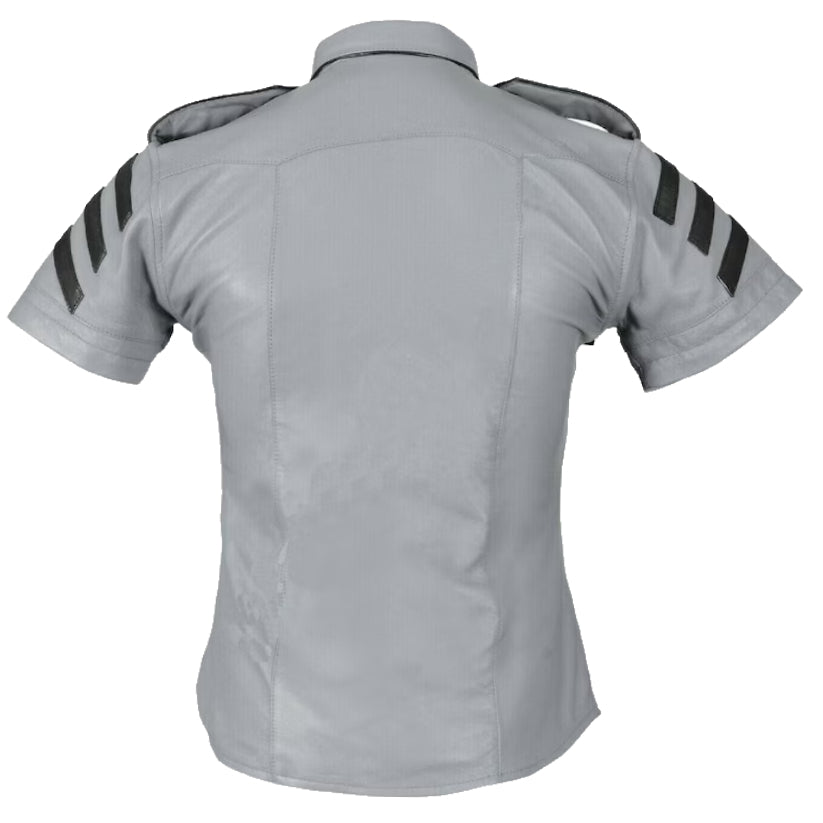 Real Cow Leather Police Military Uniform Shirt