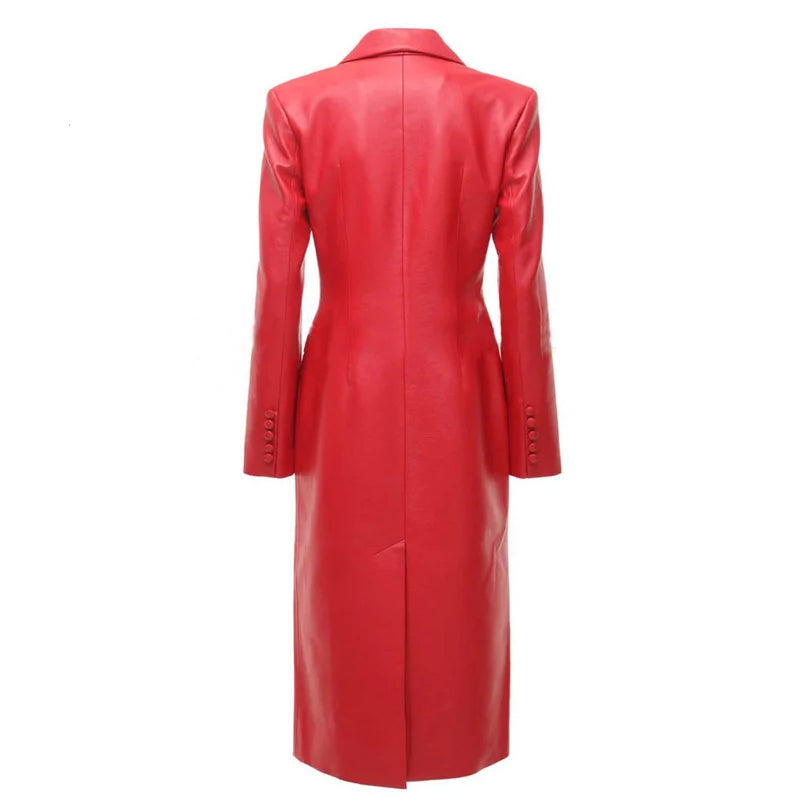 Real Red Leather Trench Coat