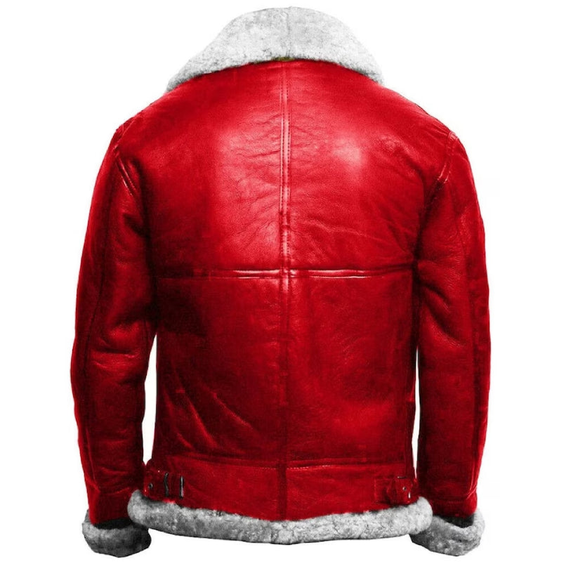 Red A2 Bomber Aviator With Artificial Fur Collar Genuine Leather Jacket