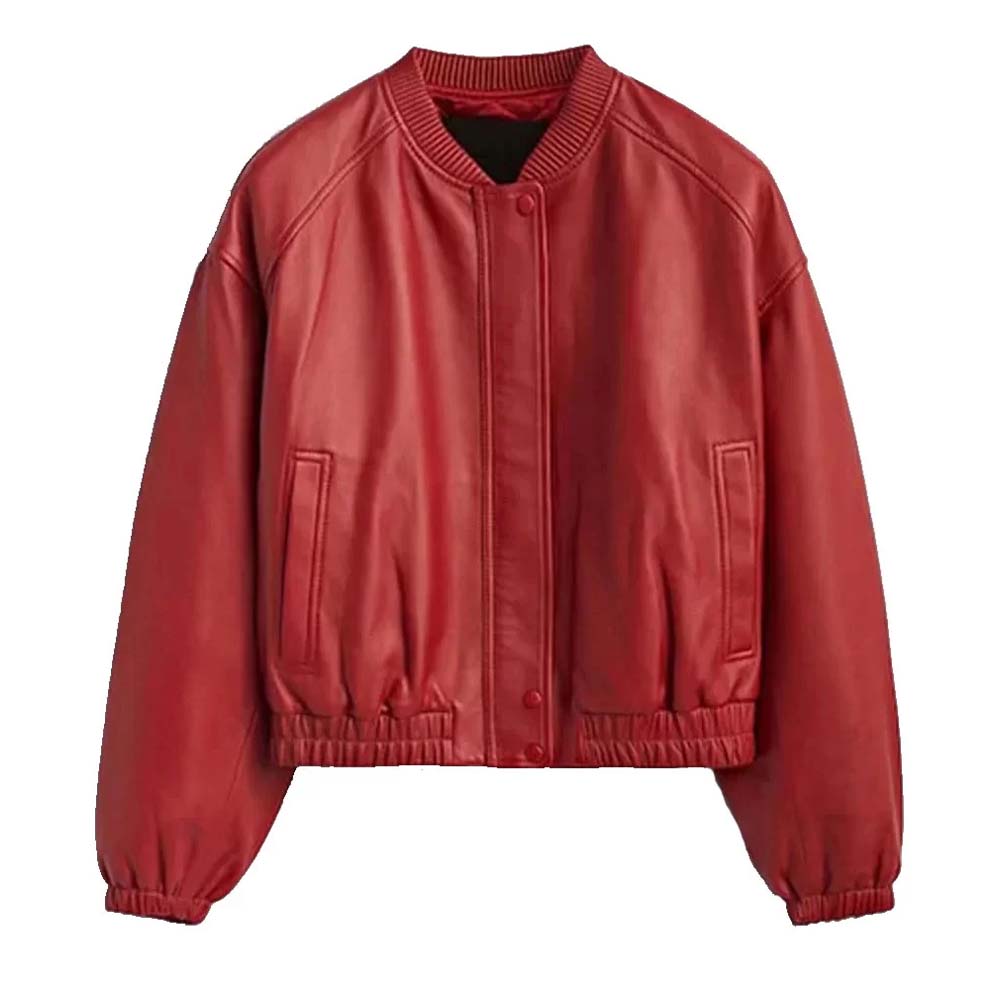 Red Leather Bomber Jacket For Women