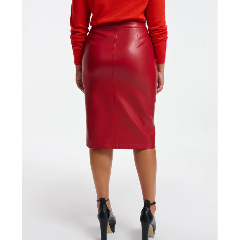 Red faux leather pencil skirt