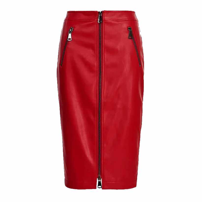 Red faux leather pencil skirt